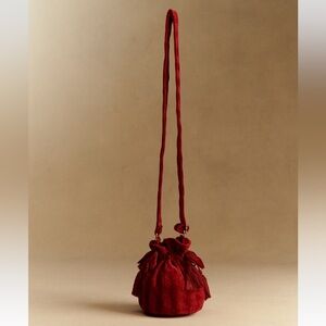 NWT Sezane Crossbody Pouch Bag, Red Corduroy Velvet